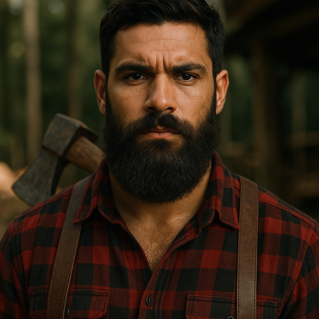 Homem barbudo estilo lenhador — controle total da barba e cabelo